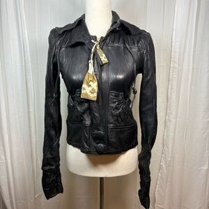 Mike & Chris‎ 100% Leather Hooded Jacket Size S Brand New Black Brand New